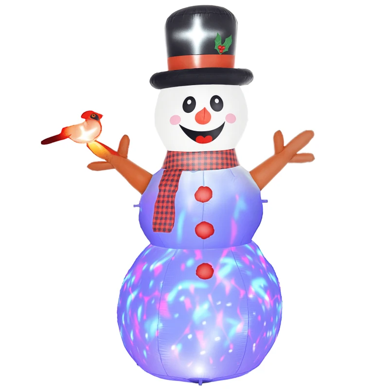 Outsunny 7.9' Inflatable Branch Hand Snowman w/ Rotating Colorful LED Light, Blow-Up Outdoor Display for Party