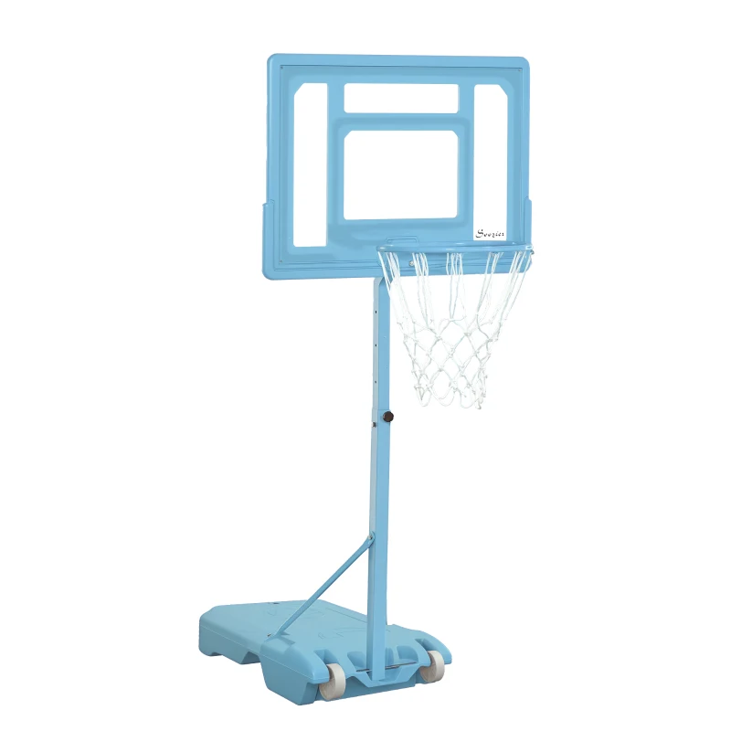 Soozier Poolside Basketball Hoop Stand, 36.5"-48.5" Height Adjustable Portable Hoop System w/ Clear Backboard & Fillable Base for Whole Family, Blue, White