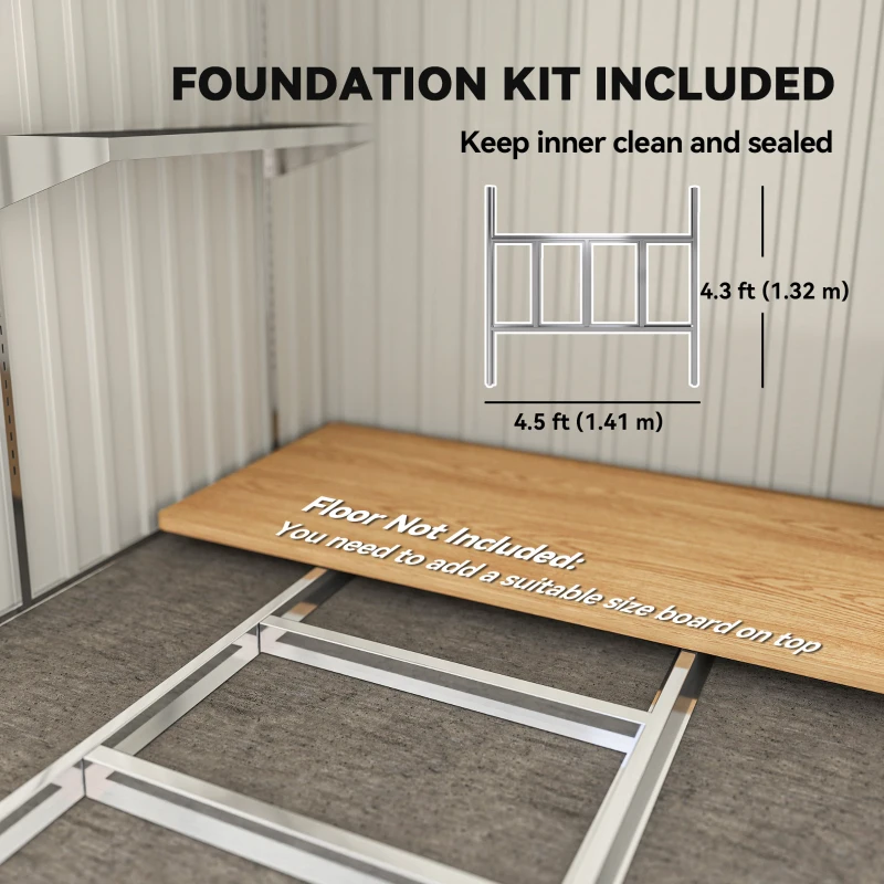 Outsunny 5'x7' Lean to Galvanized Metal Shed with Foundation, Garden Tool Storage House w/ Sliding Door and 2 Vents, Light Grey