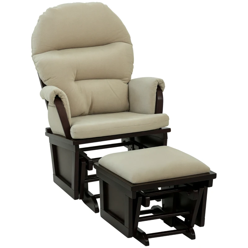 HOMCOM Nursery Glider Rocking Chair with Ottoman, Thick Padded Cushion Seating and Wood Base, Cream White