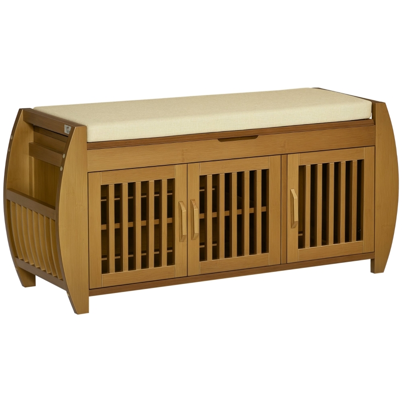 HOMCOM Shoe Bench with Storage Cabinets, Bamboo Entryway