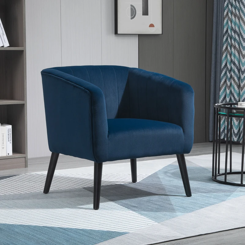 HOMCOM Luxury Velvet Fabric Accent Armchair with Thick Padding, High Armrests, and Channel Tufting, Blue