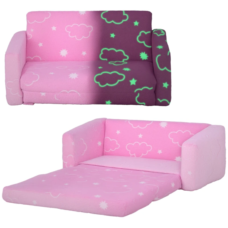 Qaba Couch with Glow in the Dark Cloud Pattern, Washable Cover, Pink