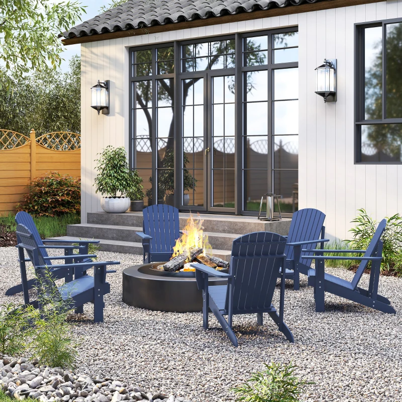 Outsunny Classic Adirondack Chair, Muskoka Chairs, Garden Deck Chair with Cup Holder for Patio, Indoor, Backyard, Navy Blue