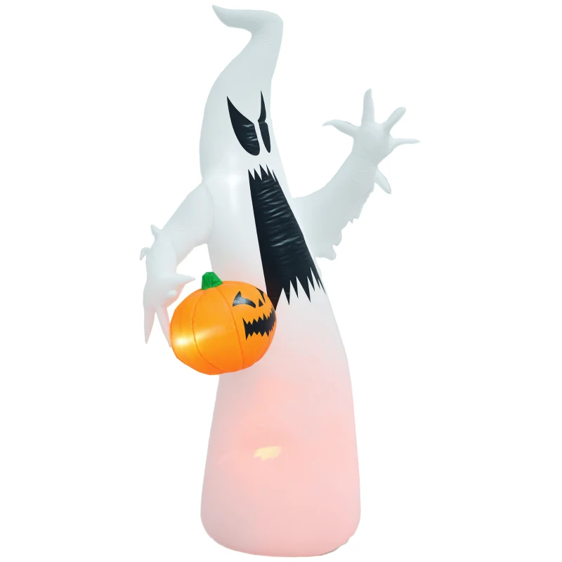 HOMCOM 5.9' Halloween LED Yard Decor Ghost with Pumpkin, Blow Up Inflatable Outdoor Decoration, Waterproof