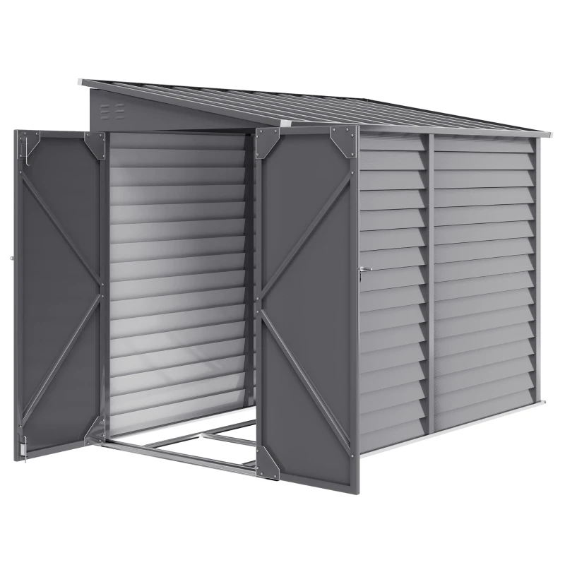 Outsunny 4.6' x 9' Steel Outdoor Storage Shed, Lean to Shed, Metal Tool House with Foundation Kit, Lockable Doors, Gloves and 2 Air Vents for Backyard, Patio, Lawn, Grey