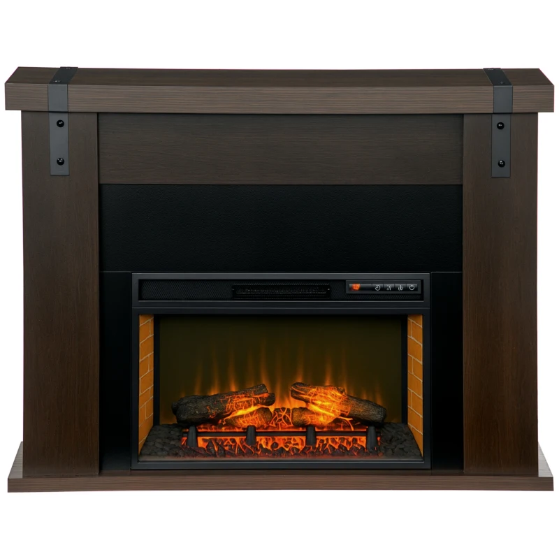 HOMCOM 35" Electric Fireplace with Mantel, 1400W Freestanding Fireplace Heater with Remote Control, Overheat Protection, Timer, Brown
