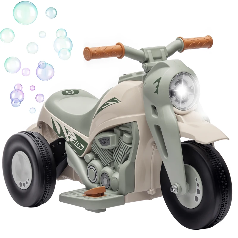 Qaba Ride On Motorcycle, 6V Ride on Bubble Car, 3 Wheeled Electric Motorcycle for Kids w/ LED Headlight, Music, Cream White