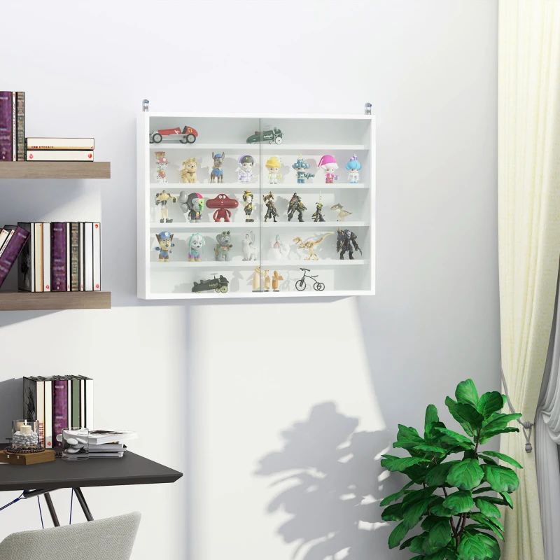 HOMCOM 5-Tier Display Cabinet, Shot Glass Display Case, Glass Curio Cabinet with 2 Glass Doors and 4 Adjustable Shelves, White
