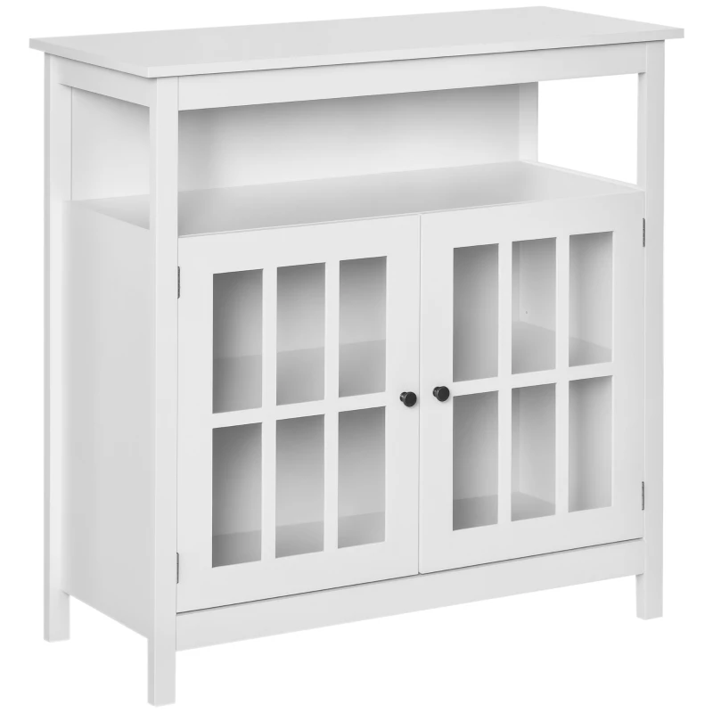 HOMCOM Sideboard Buffet Cabinet with Open Shelf, Glass Doors and Adjustable Shelf, Accent Cabinet for Kitchen, Living Room, White