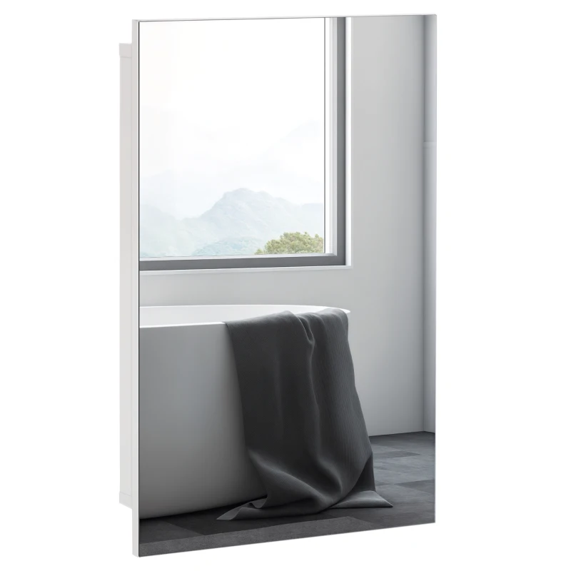 kleankin Recessed Medicine Cabinet with Mirror, Bathroom Mirror Cabinet Wall Mounted with Single Door and Storage Shelves, White