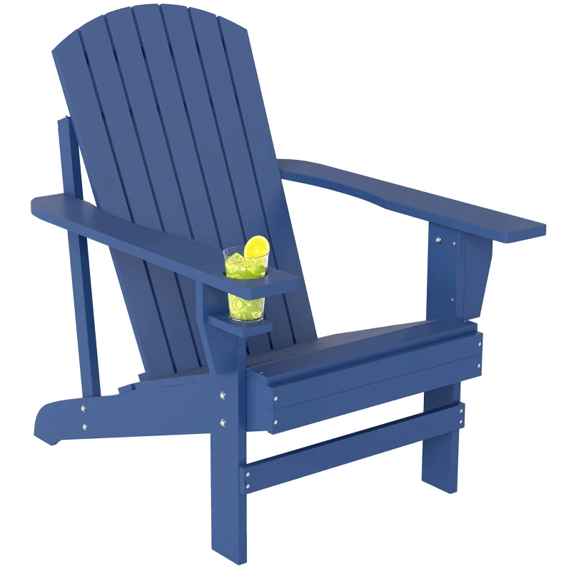 Outsunny Classic Adirondack Chair, Muskoka Chairs, Garden Deck Chair with Cup Holder for Patio, Indoor, Backyard, Navy Blue