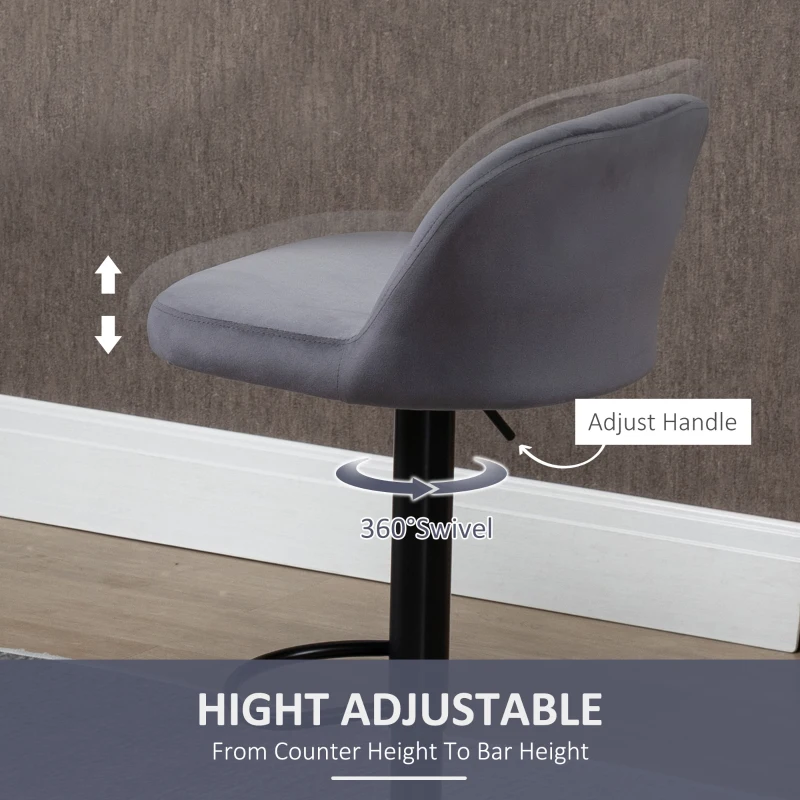 HOMCOM Adjustable Bar Stools Set of 2, Grey