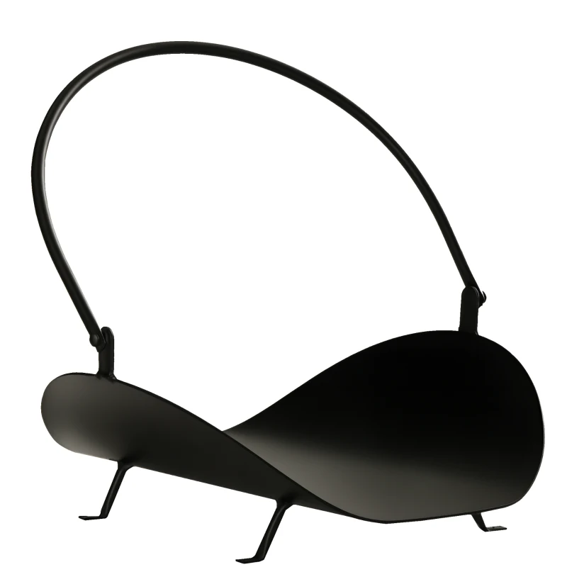 Outsunny 16" Firewood Log Rack Curved Fireplace Log Holder Wood Storage Basket Carrier with Flexible Handle, for Outdoor and Indoor Use, Black