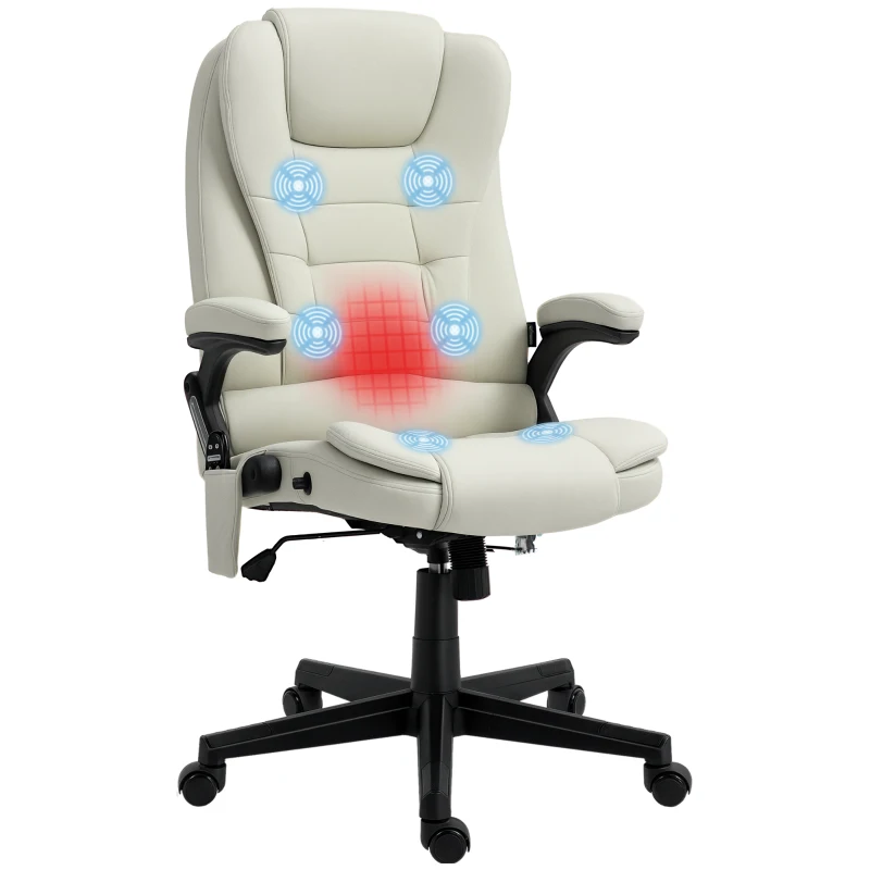 Vinsetto 6 Point Vibrating Massage Office Chair with Heat, Microfiber Massage Desk Chair with Reclining Backrest, Beige