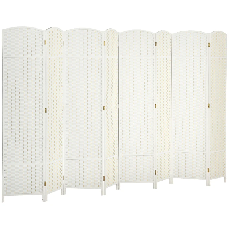 HOMCOM Folding Room Divider Screen 8 Panel 5.6 ' Tall Privacy Screen Freestanding Room Partition for Home Office, White