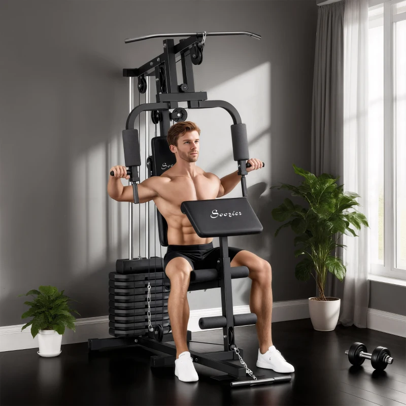 Soozier Multi-Exercise Home Gym Station with 99lbs Weight Stack, for for Back, Chest, Arms, Full Body Workout
