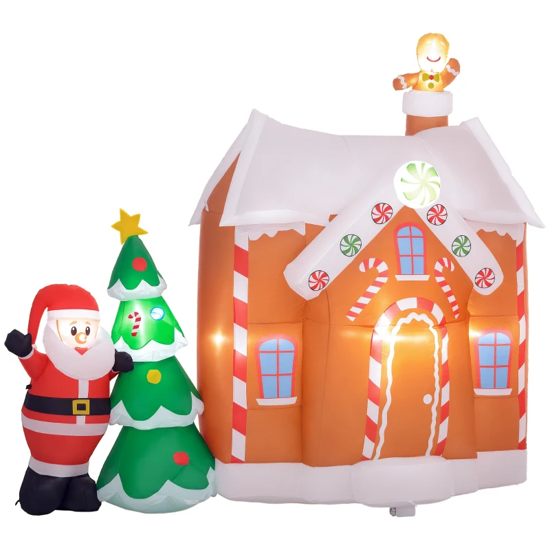 Outsunny 7FT Giant Inflatable Gingerbread House, Christmas Blow Up Decorations with LED Lights for Indoor, Outdoor, Yard