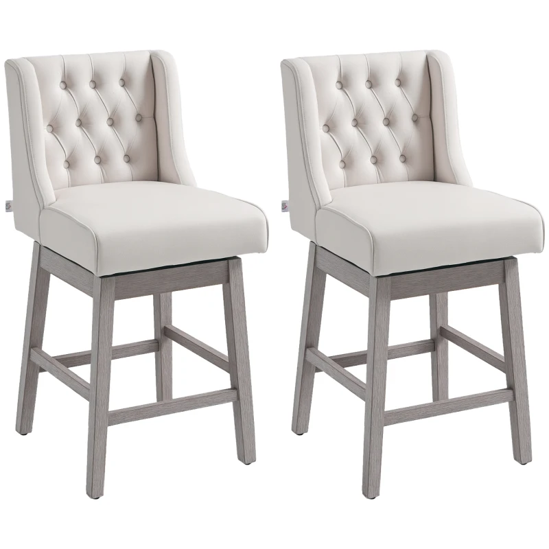 HOMCOM Swivel Bar Stools Set of 2, 27" Counter Height Stools with Linen Upholstery and Button Tufted Design for Kitchen