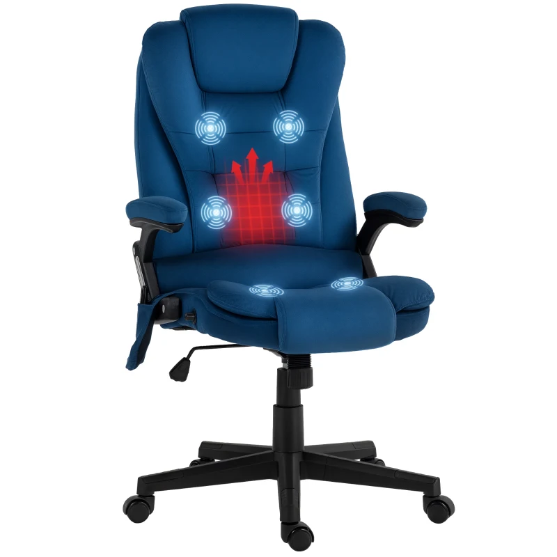 Vinsetto 6 Point Executive Office Chair with Heat, Velvet High Back Vibrating Massage Office Chair, Drak Blue