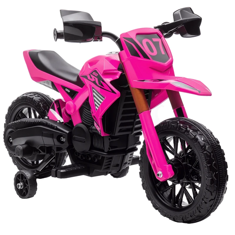 Qaba 6V Kids Motorcycle with Training Wheels, Horn & Start Sound, for 3-8 Years, Pink