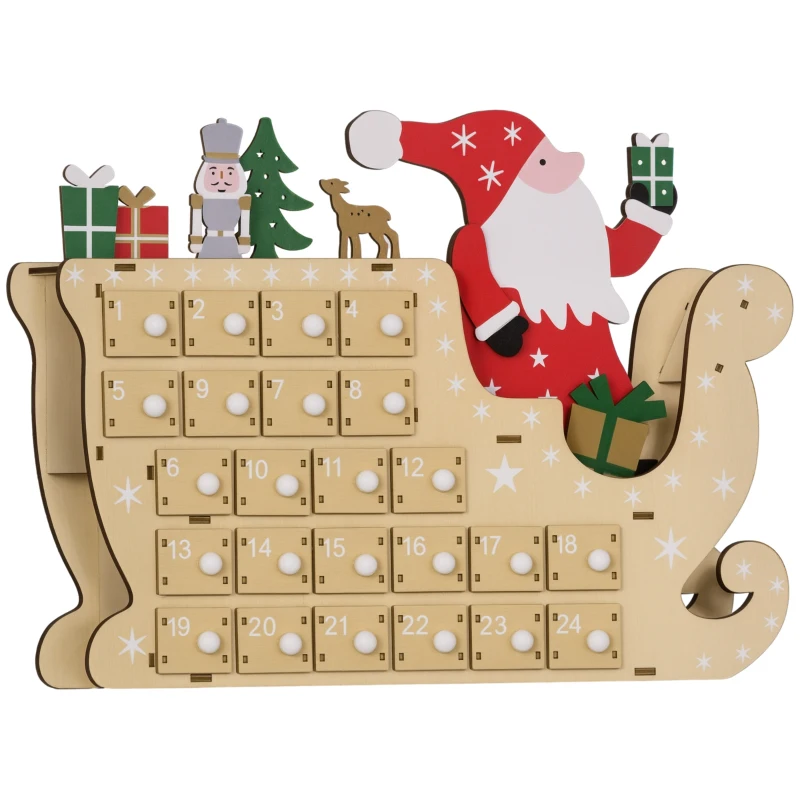 HOMCOM Wooden Christmas Advent Calendar with 24 Countdown Drawers, Reusable Holiday Decor Xmas Gift for Kids Adults, Natural