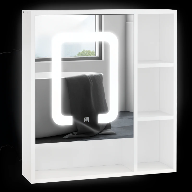 kleankin Lighted Medicine Cabinet, Wall-Mount Bathroom Cabinet with Mirror, LED Lights, Dimmer Touch and USB Charge, Bathroom Mirror Cabinet with Adjustable Shelf and Soft Close Door, White
