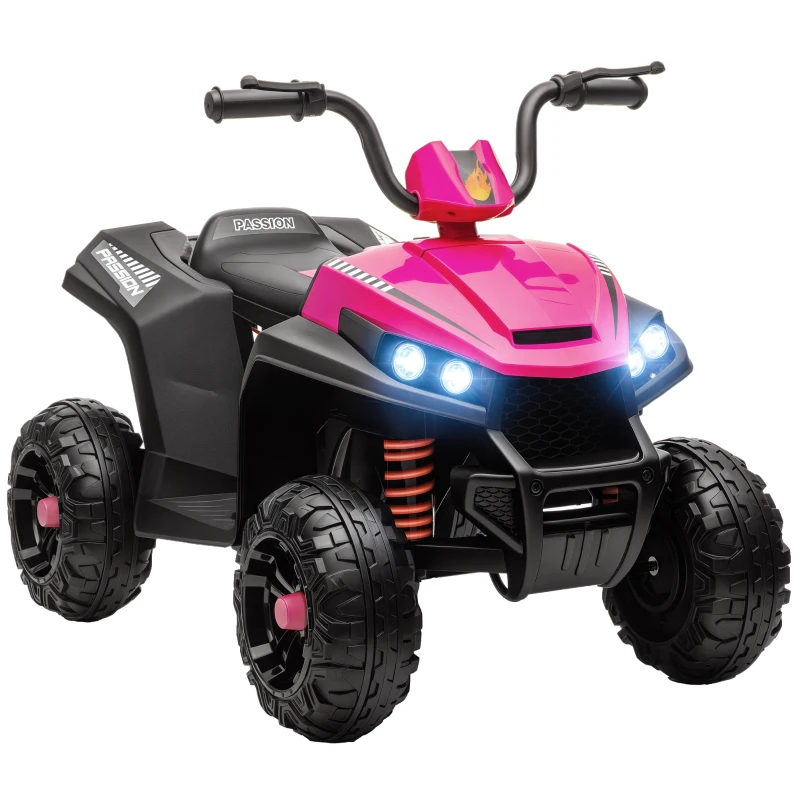 Qaba 12V Kids ATV with Spring Suspension, Forward & Reverse, LED Lights, Music, MP3, Pink