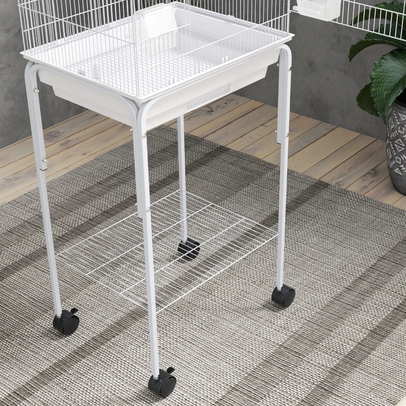 PawHut 49" Rolling Bird Cage Cockatoo House Play Top Finch Pet Supply with Storage Shelf, Wheels - White
