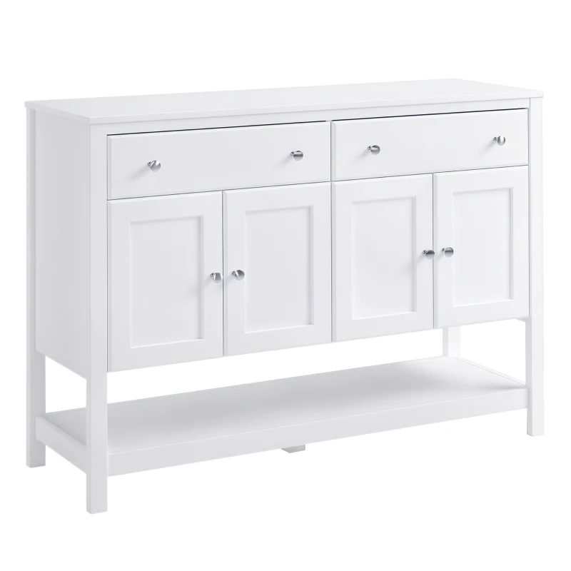HOMCOM 47" Coffee Bar Cabinet, Sideboard Buffet Cabinet, Accent Kitchen Cabinet with Adjustable Shelves and Drawers for Living Room, White