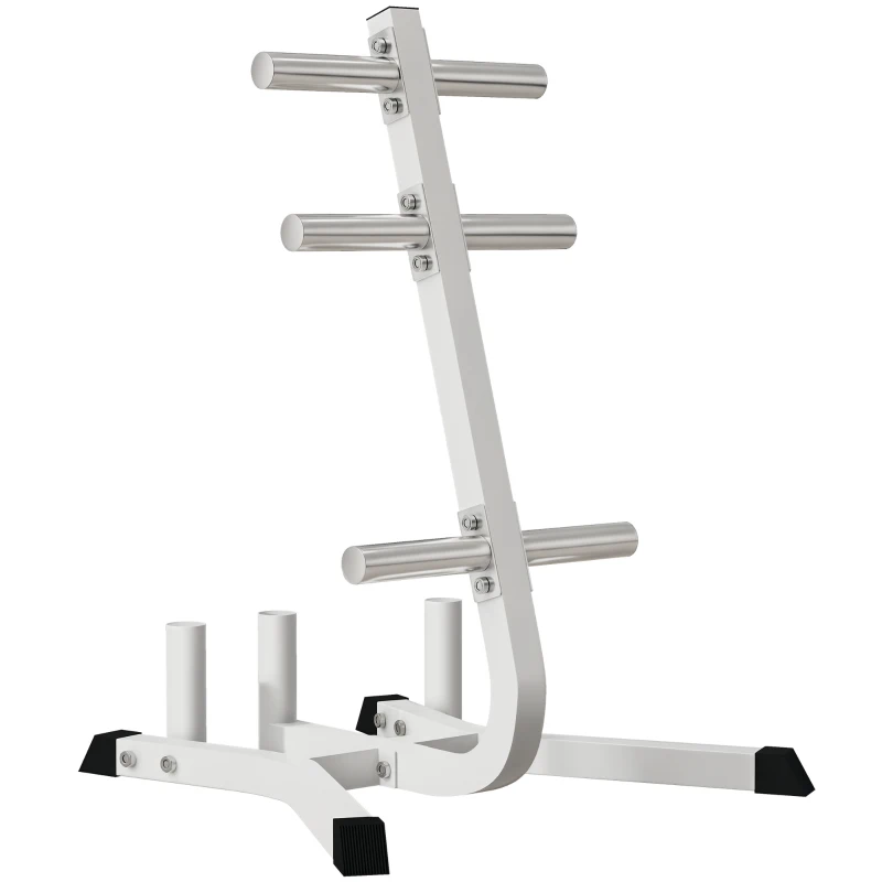 Soozier 2-Inch Weight Plate Rack with Barbell Bar Holders, Olympic Weight Tree, 660 lbs. Capacity, White