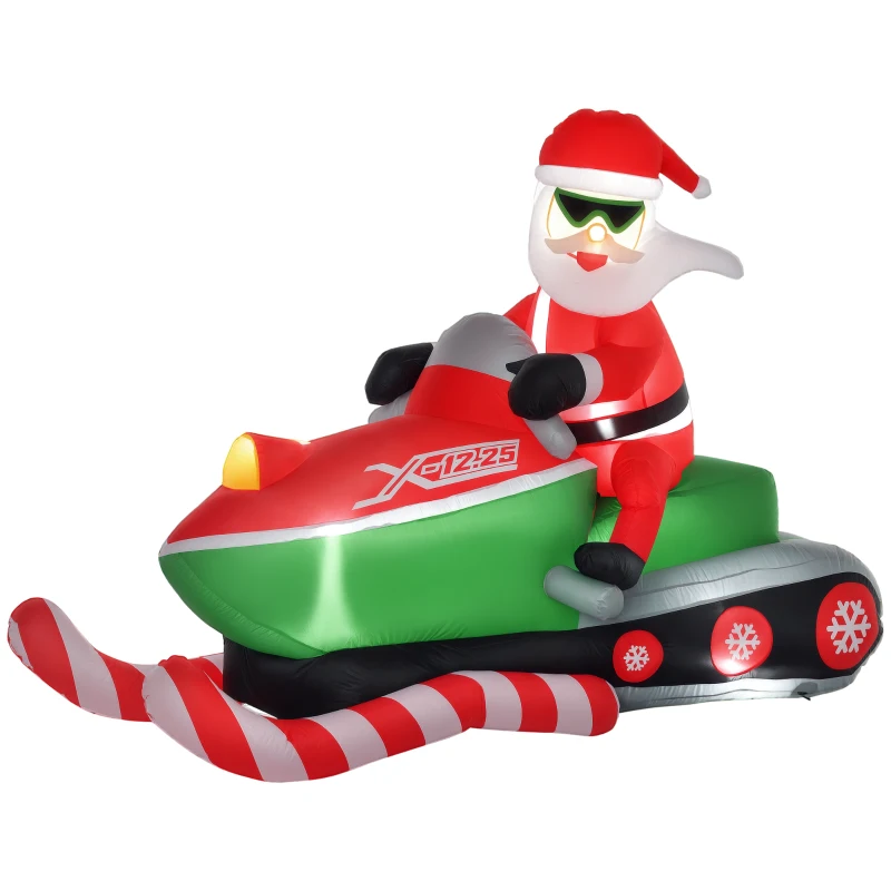 HOMCOM 7ft Christmas Inflatables Outdoor Decorations Santa Claus Driving a Snowmobile, Blow-Up Yard Christmas Decor with LED Lights Display