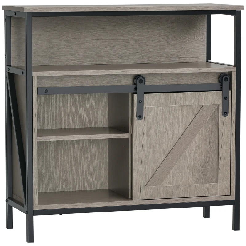 HOMCOM Sideboard Buffet Cabinet, Coffee Bar Cabinet with Sliding Barn Door and Adjustable Shelf for Kitchen, Living Room, Gray