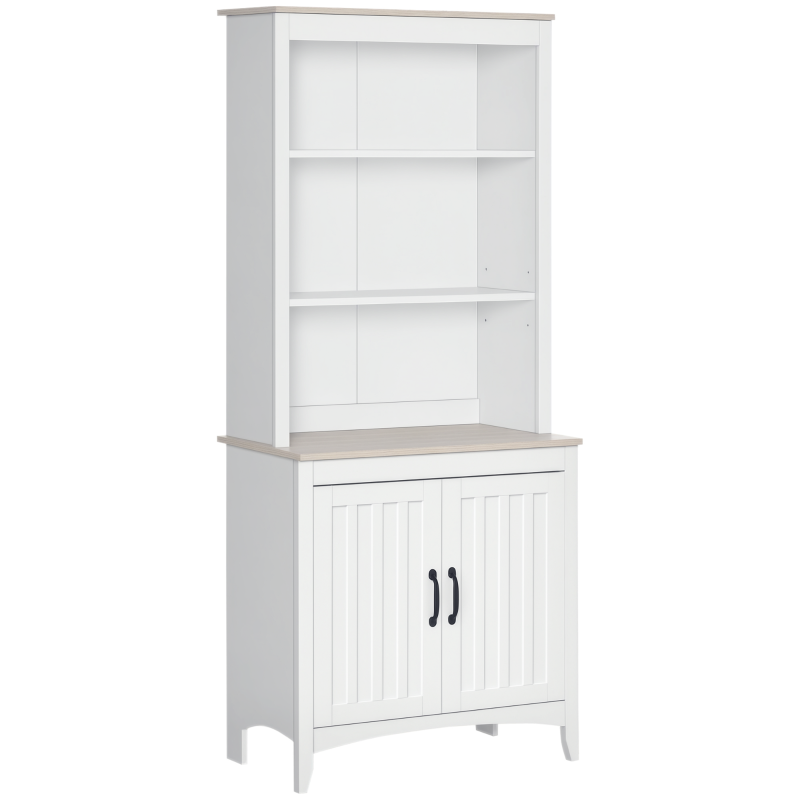 HOMCOM 70" Kitchen Hutch, Freestanding Storage Pantry Cabinet with 3-Tier Shelving, Sideboard with Adjustable Shelves and Open Countertop, White