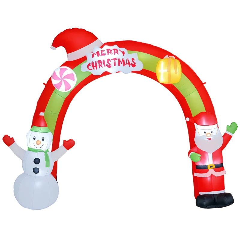 Outsunny 10FT Christmas Inflatable Archway, Outdoor Xmas Blow Up Santa Claus and Snowman Arch with Built-in LED Lights for Yard