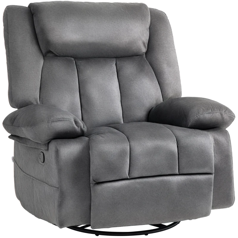 HOMCOM Rocker Recliner Chair with Swivel, Fabric Reclining Chair with Cushion, Rocking Chair with Footrest, Charcoal Gray