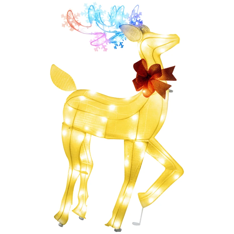 Outsunny Light Up Reindeer Yard Decoration, Lighted Deer Christmas Decoration for Indoor, Outdoor, Garden, Lawn, White