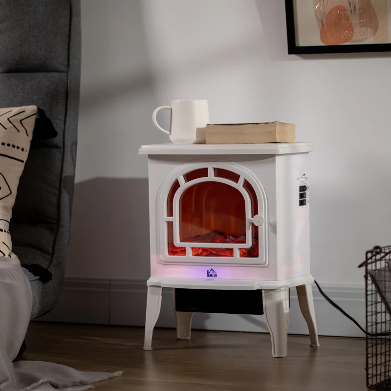 HOMCOM 18" Electric Fireplace Stove, Freestanding Fireplace Heater with Realistic LED Flame, Adjustable Temperature, Overheat Protection, 750W/1500W, White