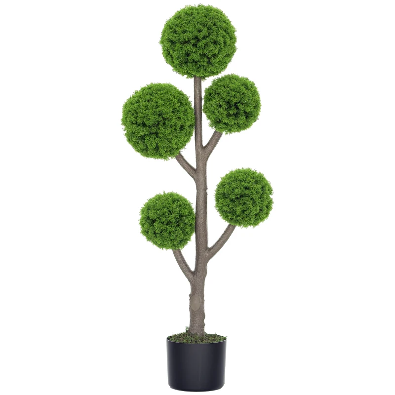 HOMCOM 43.3" Artificial Ball Cypress Topiary Tree, Fake Plant in Pot for Indoor Outdoor Living Room Green