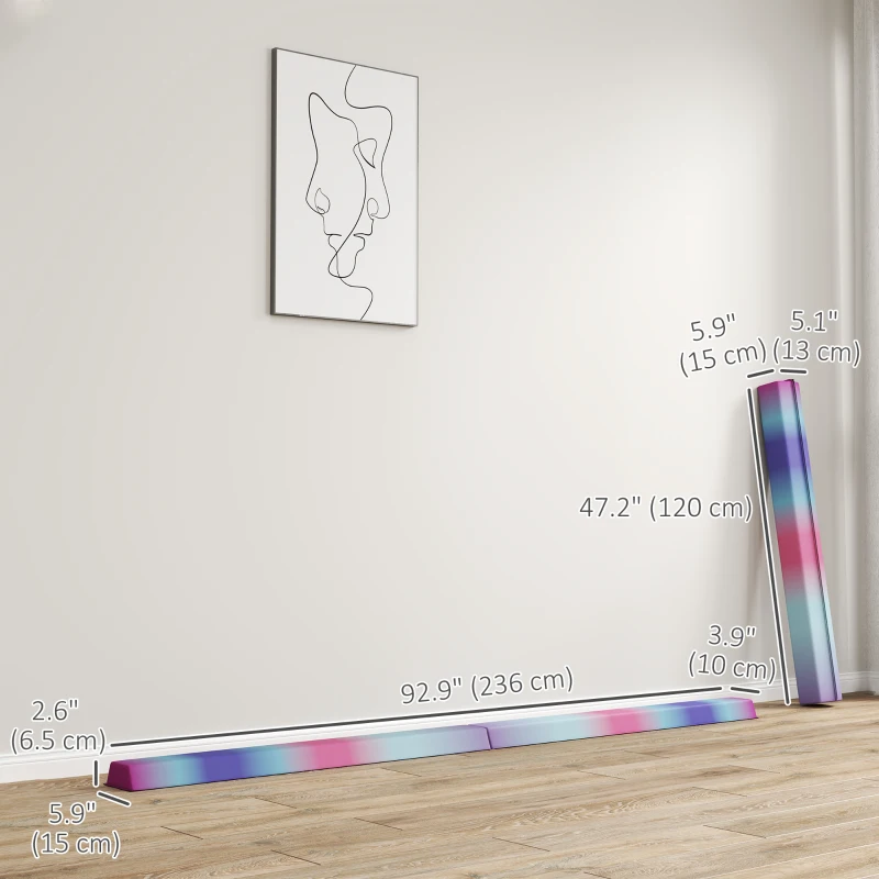 Soozier 7.7ft Folding Balance Beam, Gymnastics Equipment with Anti-Slip Bottom for Kids Home Training, Multicolour