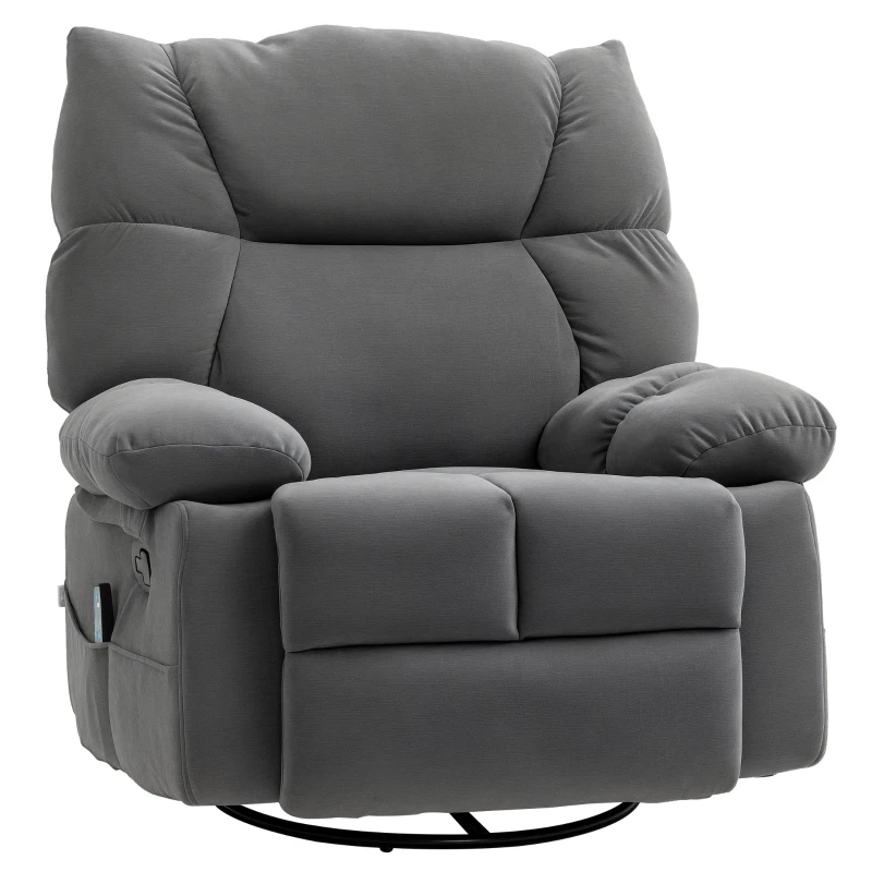 HOMCOM Reclining Massage Armchair with Heat, Oversized Swivel Rocker with Footrest Remote and 4 Side Pockets, Dark Gray