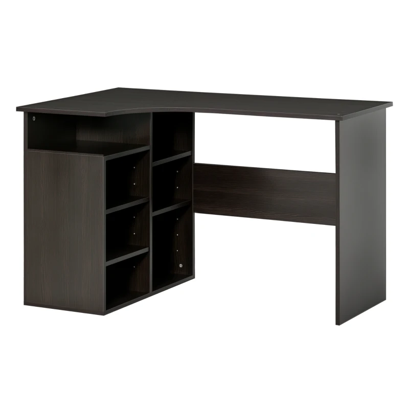 HOMCOM 47.25" L-Shaped Computer Desk, Writing Desk, Corner Desk with Storage Shelves for Home Office, Study, Black