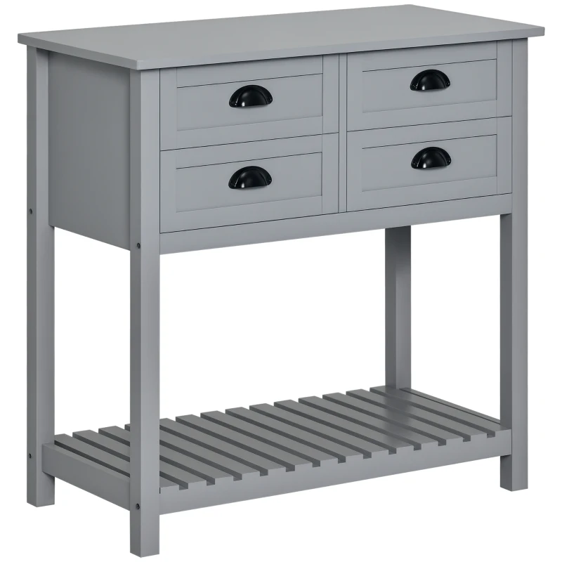 HOMCOM Coffee Bar Cabinet, Sideboard Buffet Cabinet, Kitchen Cabinet with 4 Drawers and Slatted Bottom Shelf for Kitchen, Living Room, Gray