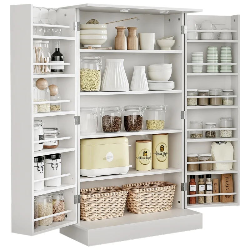 HOMCOM 41" Modern Kitchen Pantry Freestanding Storage Cabinet with Double Doors Adjustable Shelves for Living Room - White