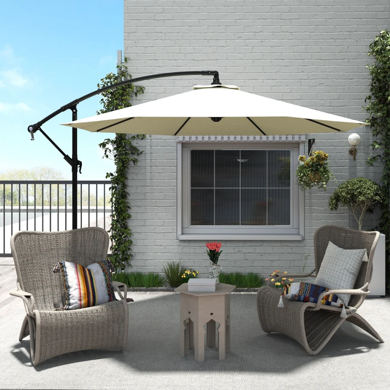 Outsunny Φ10' Deluxe Cantilever Umbrella Outdoor Market Parasol Banana Hanging Offset Sunshade Crank Cross Base Beige