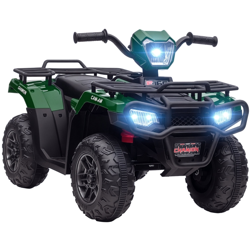 Qaba 12V Kids ATV, 4 Wheeler Quad, 3.7Mph Battery Powered Ride On Car With 4 Suspension Wheels, Storage Basket, LED Lights, Music USB, Treaded Tires, Electric Car For Boys Girls Aged