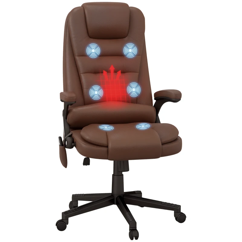 HOMCOM Massage Office Chair, Heated Reclining Computer Chair with 6 Vibration Points, Armrest and Remote, Brown