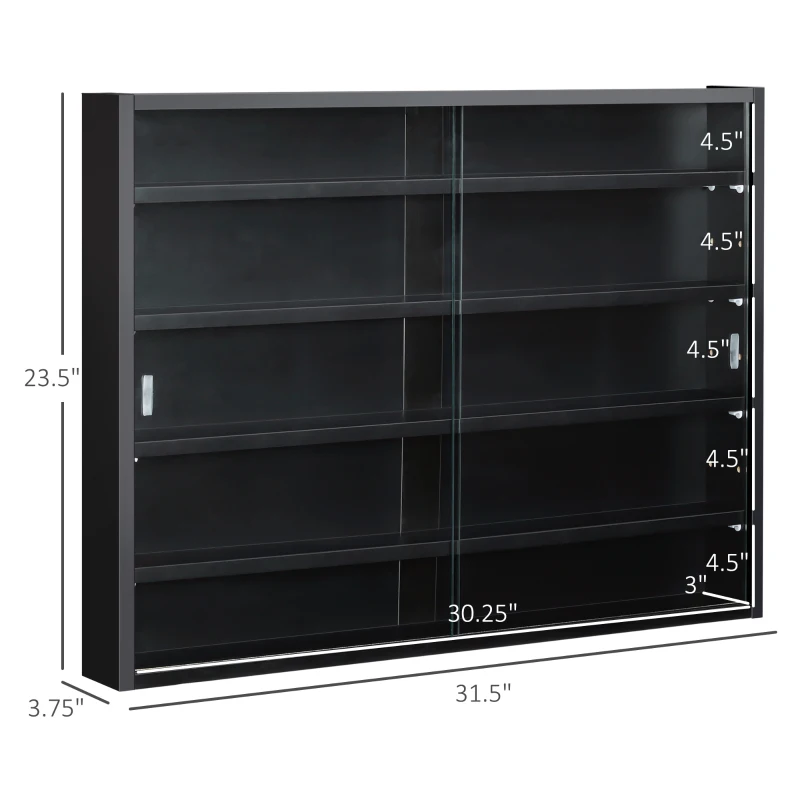 HOMCOM 5-Tier Display Cabinet, Shot Glass Display Case, Glass Curio Cabinet with 2 Glass Doors and 4 Adjustable Shelves, Black