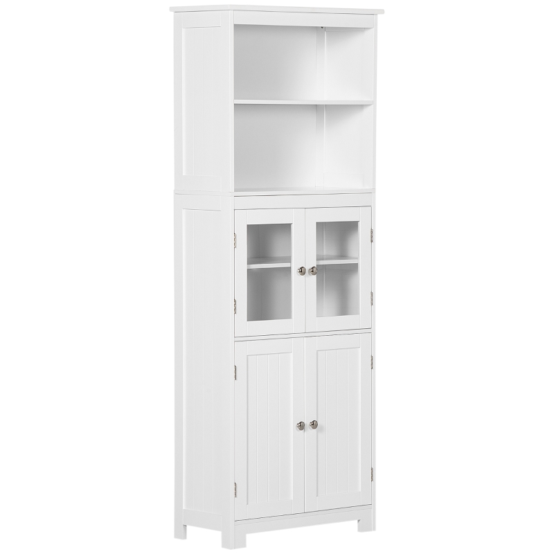 HOMCOM 63" Small Buffet with Hutch, 4-Door Kitchen Pantry, Freestanding Storage Cabinet with Adjustable Shelf for Dining Room, Living Room, White