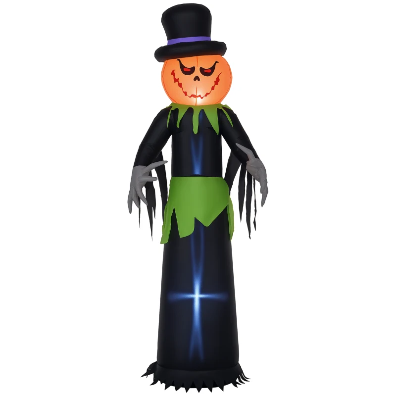 Outsunny 8ft Halloween Inflatable Pumpkin Head Ghost in A Hat, Outdoor Blow-Up Decoration with LED Lights for Yard Display